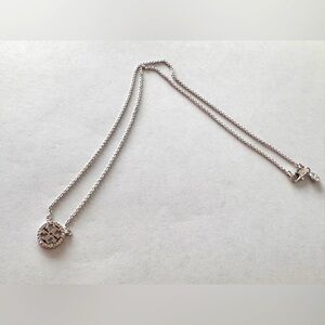 Tory Burch Miller Pave Logo Delicate Necklace In Silver Color. Brand New!